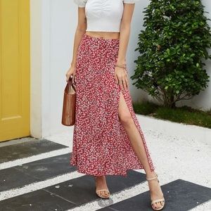floral split thigh skirt
